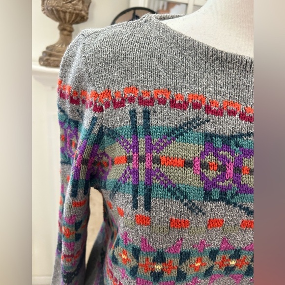Chaps Gray Sweater with Multicolor Aztec Pattern - Picture 3 of 9